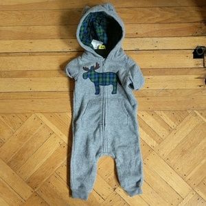 Boy's fleece hooded zip-up one piece